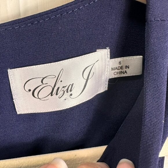 Eliza J Maxi Dress Women 6 Jersey Navy Red Scarf Geometric Sash Flowy A-Line - Picture 12 of 14